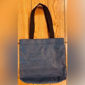Like New Chilewich Tote, blue with black handles, 13 X 13 3/4 inches